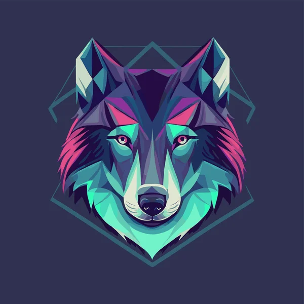 Wolf Face Illustration Desain Logo Untuk Poster Banner Maskot - Stok Vektor
