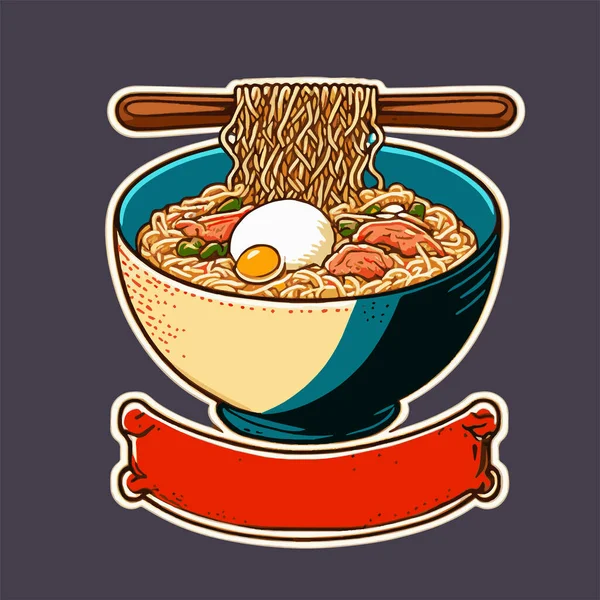Ilustrasi Mangkuk Mie Ramen Jepang Dalam Gaya Kartun Untuk Logo - Stok Vektor