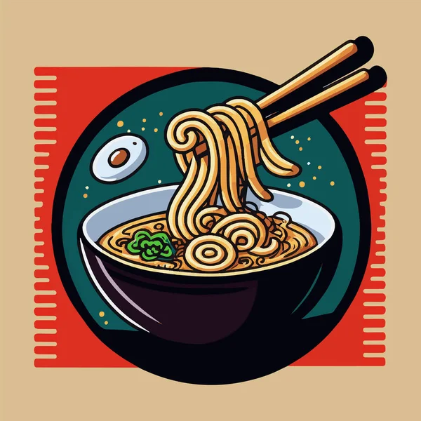 Ilustracja Japońskiego Makaronu Ramen Bowl Stylu Kreskówki Logo Maskotki Lub — Wektor stockowy