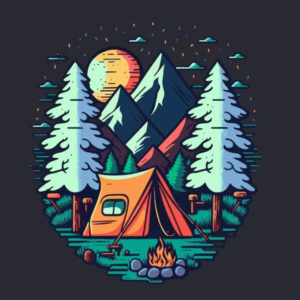 Tente Camping Vintage Illustration Aventure Vie Sauvage Design Vintage Avec — Image vectorielle