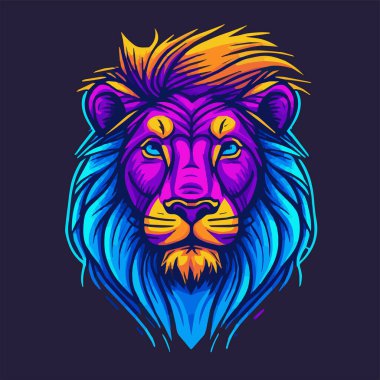 Lion Head Face Logo Badge Illustration for Icon or Mascot clipart