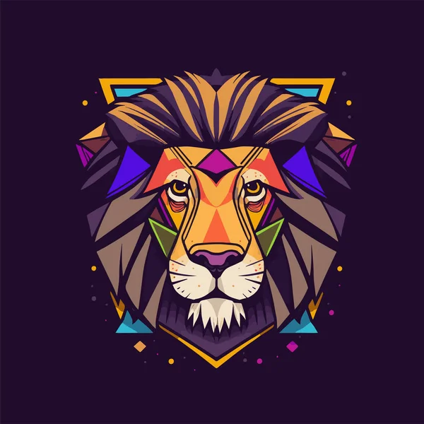 Lion Head Face Logo Badge Illustration Icon Mascot — Stock Vector