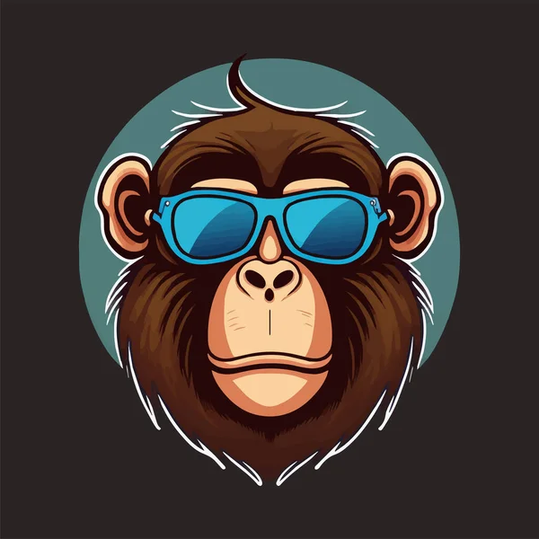 マスコットとロゴのためのモンキーヘッドフェイスのイラスト ギークチンパンジーアイコンバッジポスター — ストックベクタ