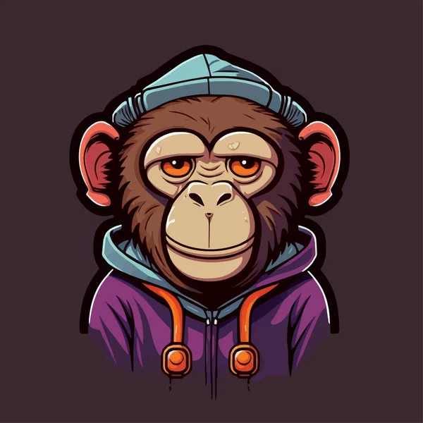 Illustration Monkey Head Face För Maskot Och Logotyp Geek Schimpans — Stock vektor