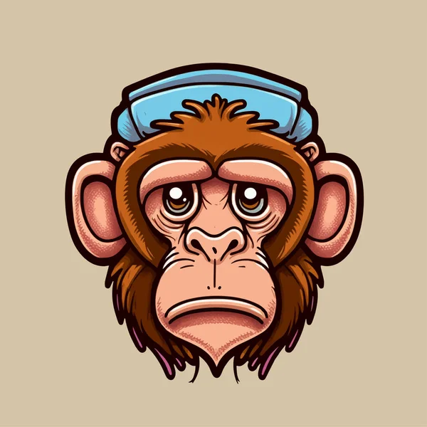 Illustration Sad Monkey Head Face Mascot Logo Geek Chimpanzee Icon — Stock Vector