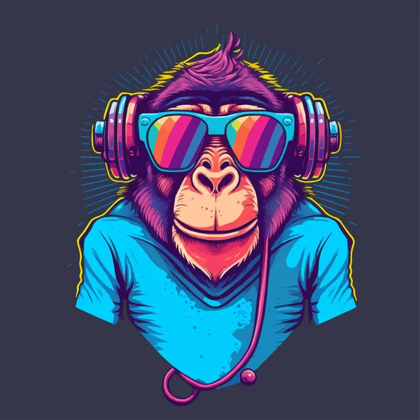 Ілюстрація Monkey Head Face Талісмана Логотипу Geek Шимпанзе Ікона Значок — стоковий вектор