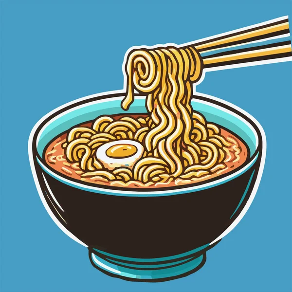 Εικονογράφηση Της Ιαπωνικής Ramen Noodles Bowl Στυλ Κινουμένων Σχεδίων Για — Διανυσματικό Αρχείο
