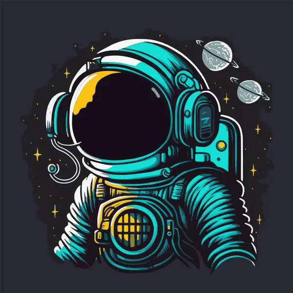 Uzay Çizgi Filmine Astronot Logosu Veya Maskotu — Stok Vektör