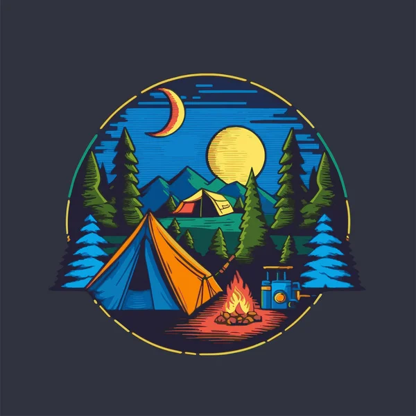 Vintage Camping Tent Illustration Adventure Wild Life Vintage Design Mountains — Stock Vector