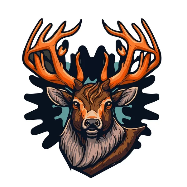 Deer Head Mascot Logo Illustration Poster Design — 스톡 벡터