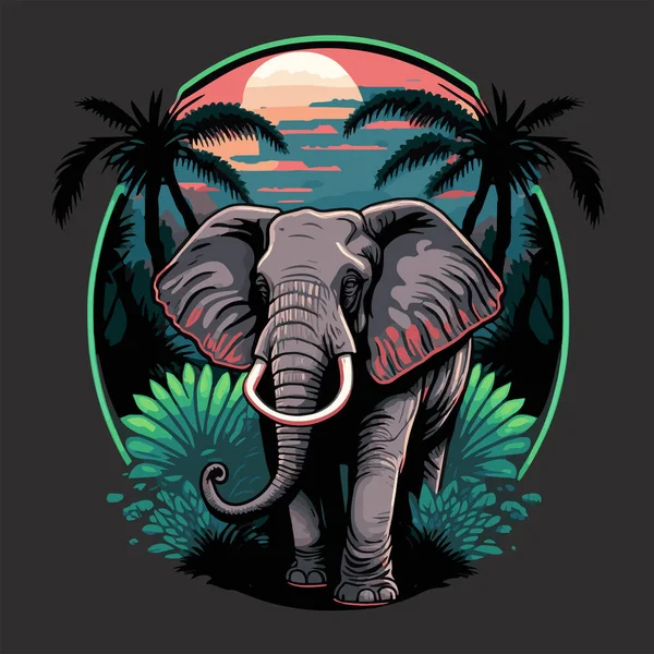 Afrykańskie Logo Słonia Safari Ilustracja Godło Maskotka Projekt Odznaki Ciemnym — Wektor stockowy