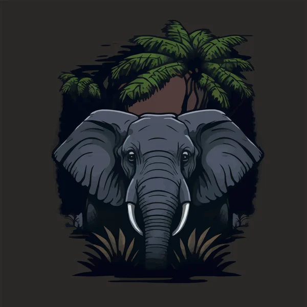 아프리카 사파리 코끼리 엠블렘 마스코트 바가지 디자인의 어두운 — 스톡 벡터