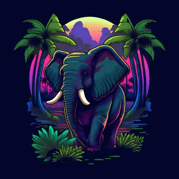 Afrika Safari Fili Logosu Illüstrasyon Amblem Maskot Koyu Arkaplanda Rozet — Stok Vektör
