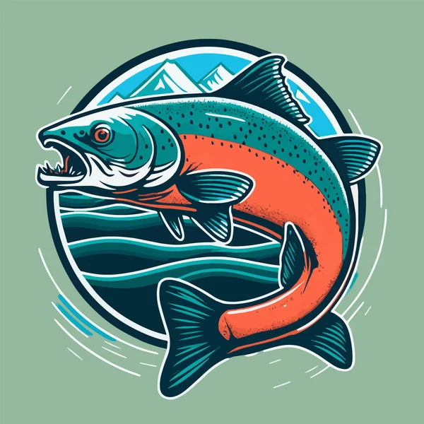 Modello Logo Progettazione Vettoriale Del Pesce Salmone Idea Ristorante Pesce — Vettoriale Stock
