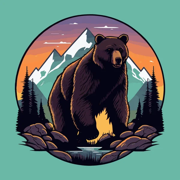 Colorful Bear Head Illustration Logo Emblem Icon Stock Vector Illustration — Stock Vector