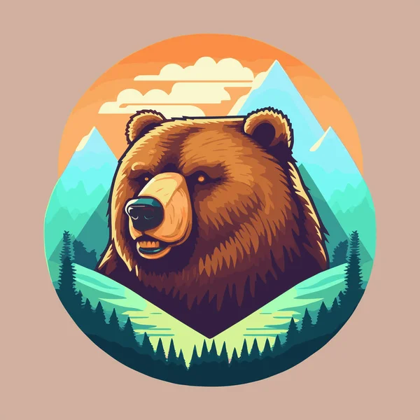 Πολύχρωμο Κεφάλι Αρκούδας Εικονογράφηση Για Λογότυπο Έμβλημα Εικονίδιο — Διανυσματικό Αρχείο
