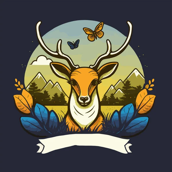 Deer Head Mascot Logo Illustration Poster Design — 스톡 벡터