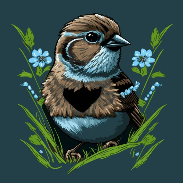 Moineau Vector Logo Illustration Oiseau Mascotte Simple Style Coloré — Image vectorielle