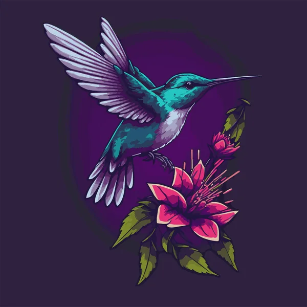 Ilustrace Kolibříků Létajících Nad Exotickým Tropickým Květinovým Designem — Stockový vektor