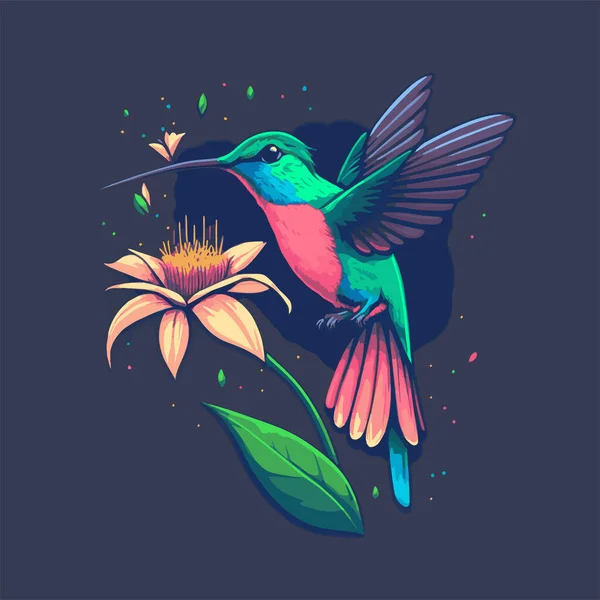 Ілюстрація Пташок Колібрі Літають Над Екзотичним Тропічним Квітковим Дизайном — стоковий вектор