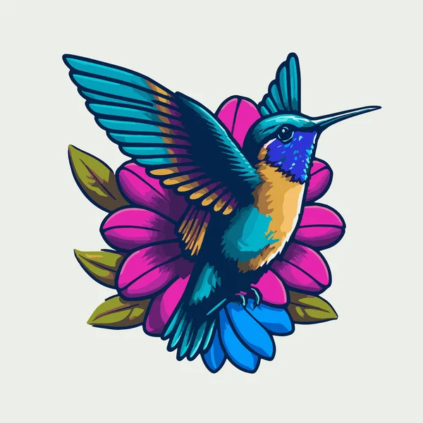 Ilustrace Kolibříků Létajících Nad Exotickým Tropickým Květinovým Designem — Stockový vektor