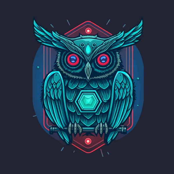 Illustration Colorful Owl Jungle Tree Logo Poster Design — 스톡 벡터