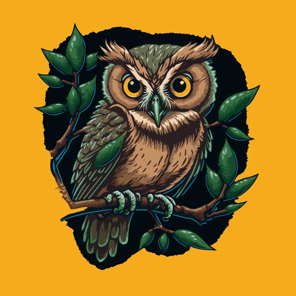 Ilustración Búho Colorido Árbol Selva Para Diseño Póster Logotipo — Vector de stock