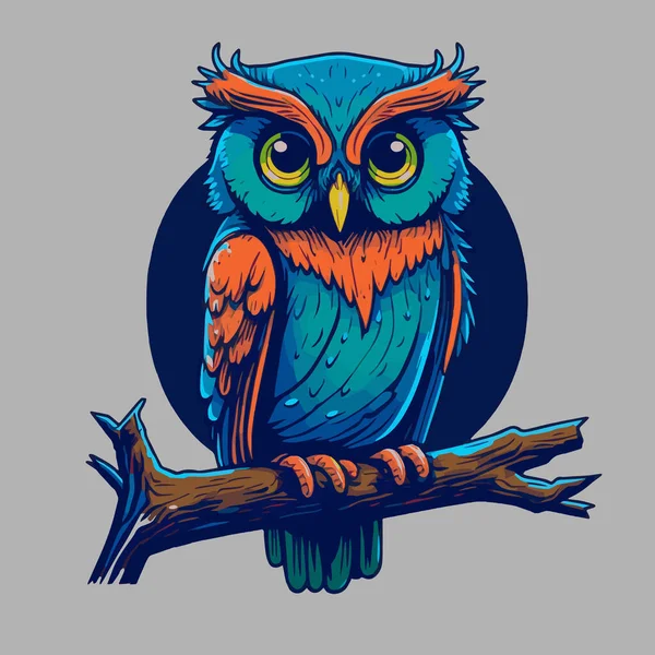 Ilustración Búho Colorido Árbol Selva Para Diseño Póster Logotipo — Vector de stock