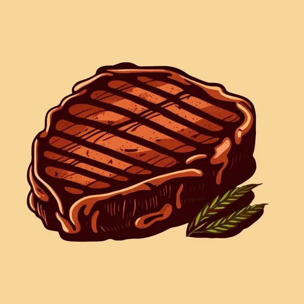 Deliciosa Carne Ahumada Carne Res Con Rodajas Tomates Romero Logo — Vector de stock