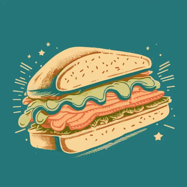 Sandwich Dengan Sosis Panjang Bacon Persegi Panjang Kartun Vektor Ikon - Stok Vektor