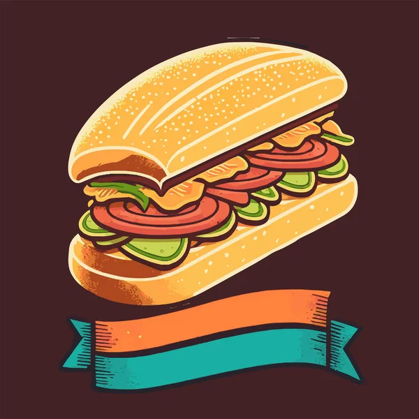 Sandwich Avec Saucisse Long Carré Bacon Sandwich Dessin Animé Vecteur — Image vectorielle