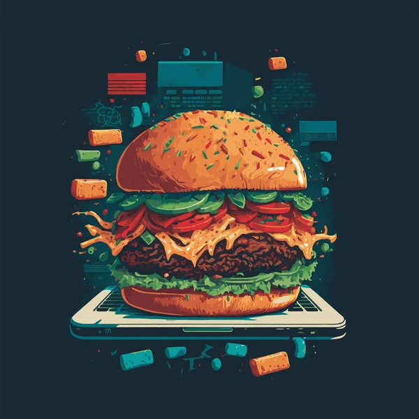 Hand Drawing Vintage Big Burger Hamburger Logo Vector Illustration — Stock Vector