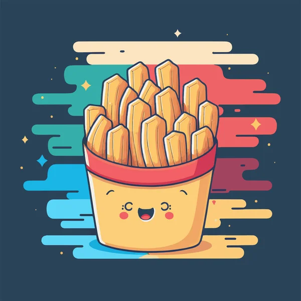 Illustration Vectorielle Des Frites Dans Paquet Papier Aliments Malsains Sticker — Image vectorielle