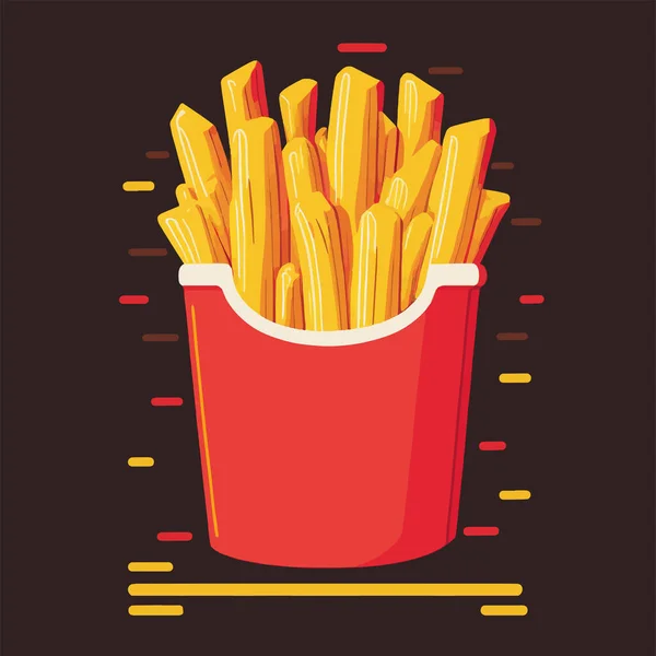 紙パックにフランスのフライドポテトのベクトルイラスト 不健康食品 ロゴバッジ ポスター用漫画スタイルのステッカー — ストックベクタ