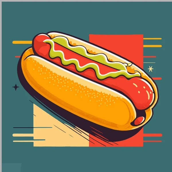 Savoureux Sandwich Hot Dog Américain Avec Ketchup Moutarde Illustration Vectorielle — Image vectorielle