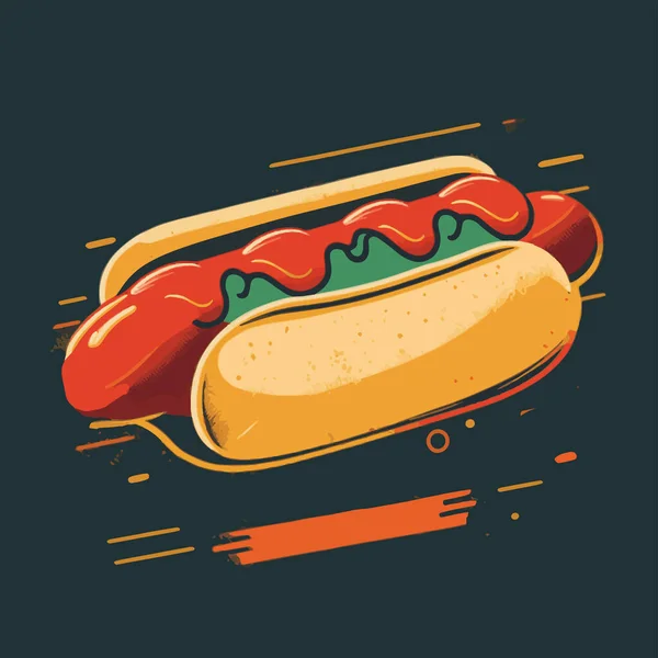 Roti Lapis Hot Dog Amerika Yang Lezat Dengan Ilustrasi Poster - Stok Vektor