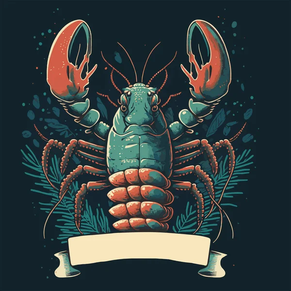 Lobster Makanan Laut Ikon Lama Label Lobster Logo Stiker Cetak - Stok Vektor