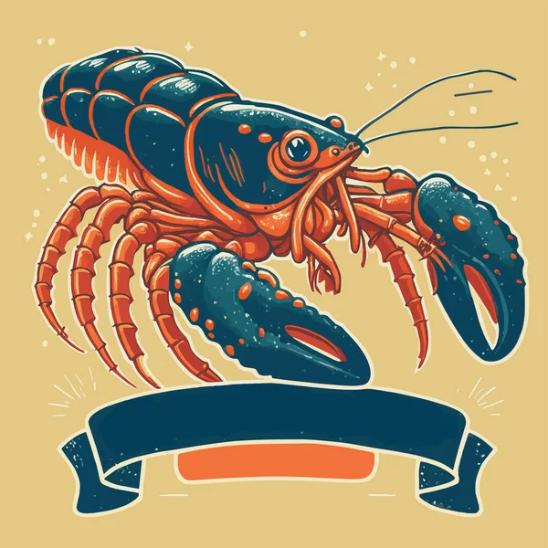 Lobster Seafood Vintage Icon Lobster Label Logo Print Sticker Restaurant — Stock Vector