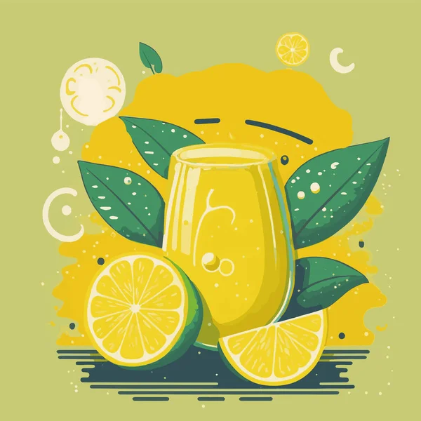 Szklanka Lemoniady Świeżo Krojonym Żółtym Świeżymi Cytrynami Ilustracja Wektora Owoców — Wektor stockowy