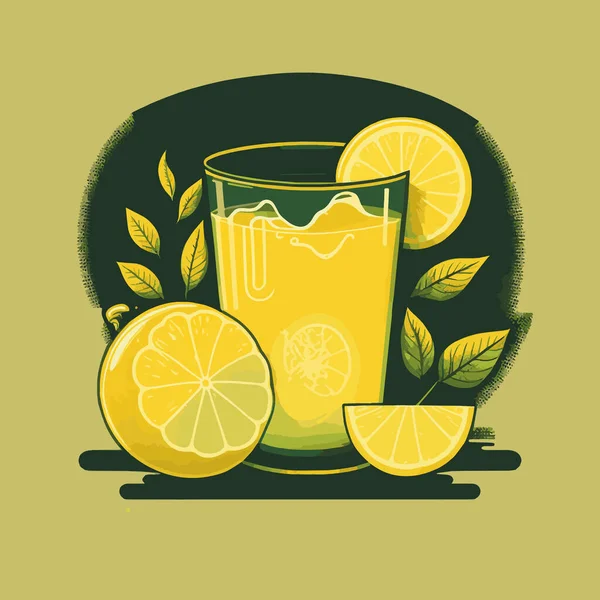 Verre Limonade Coupe Fraîche Jaune Citrons Frais Illustration Vectorielle Fruits — Image vectorielle