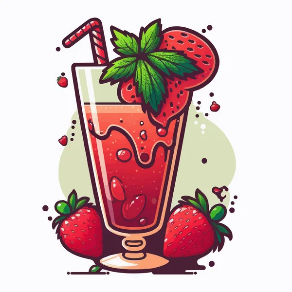 Illustration Von Red Fresh Erdbeer Smoothie Mit Saftspritzer Isoliert Auf — Stockvektor