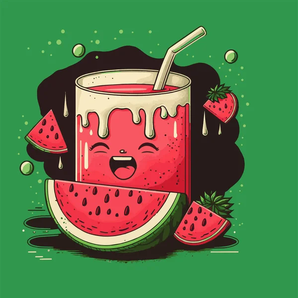 Wassermelonen Cocktails Sommer Erfrischende Smoothies Mit Einer Scheibe Wassermelone Splash — Stockvektor