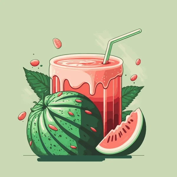 Wassermelonen Cocktails Sommer Erfrischende Smoothies Mit Einer Scheibe Wassermelone Splash — Stockvektor
