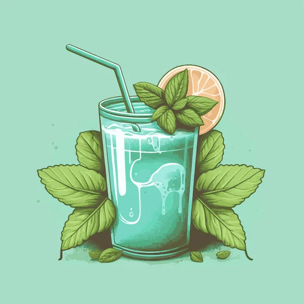 Soda Green Mint Leaf Fresh Water Juice Smoothie Drink Vector — 스톡 벡터