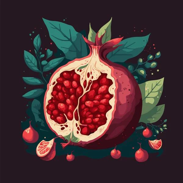 Vektorillustration Roter Granatapfelfrüchte Für Saft Handgezeichnetem Stil — Stockvektor
