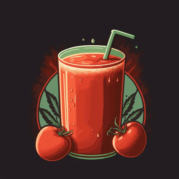 Ilustración Dibujada Mano Vectorial Vaso Jugo Tomate Rojo Con Tomate — Vector de stock
