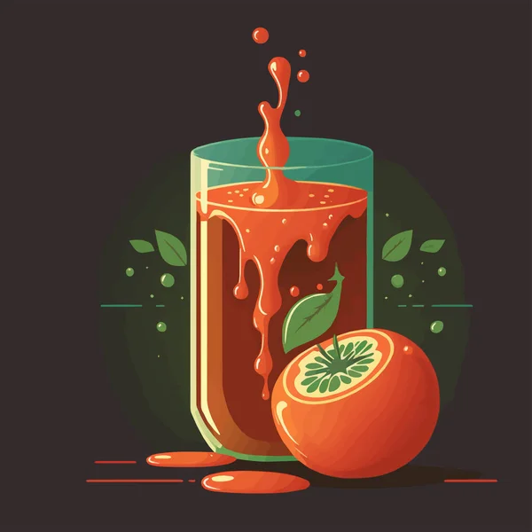 Vector Hand Getekend Illustratie Van Red Tomato Sap Glas Met — Stockvector
