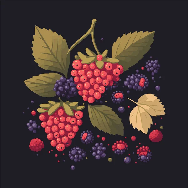 Beere Farbe Handgezeichnetes Vektorset Illustration Der Fruchtbotanik Beeren Vector Flache — Stockvektor