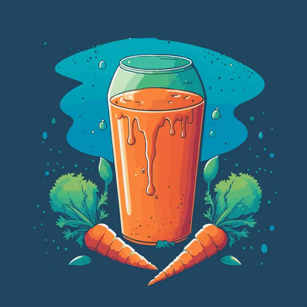 Illustration Von Frischem Orangensaft Auf Flasche Glas Karottenscheiben Vektor Handgezeichnetes — Stockvektor