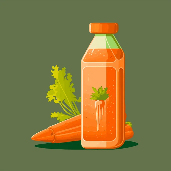 Ілюстрація Свіжого Апельсинового Морквяного Соку Пляшці Склянка Скибочки Моркви Векторна — стоковий вектор